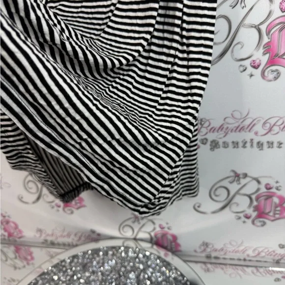 CJ Banks mini dress or long top Black and White Striped stripes Lace Accents - Picture 6 of 13